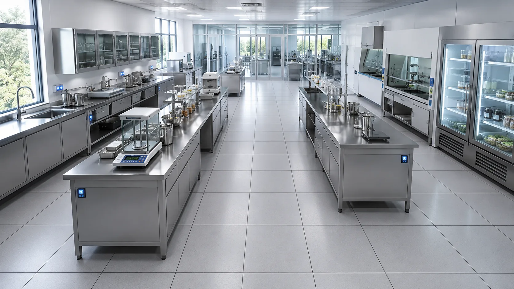 Cleanroom computervloer voor Food Laboratory — antistatische verhoogde vloer in hygiënische omgeving door Anomalie System Floors